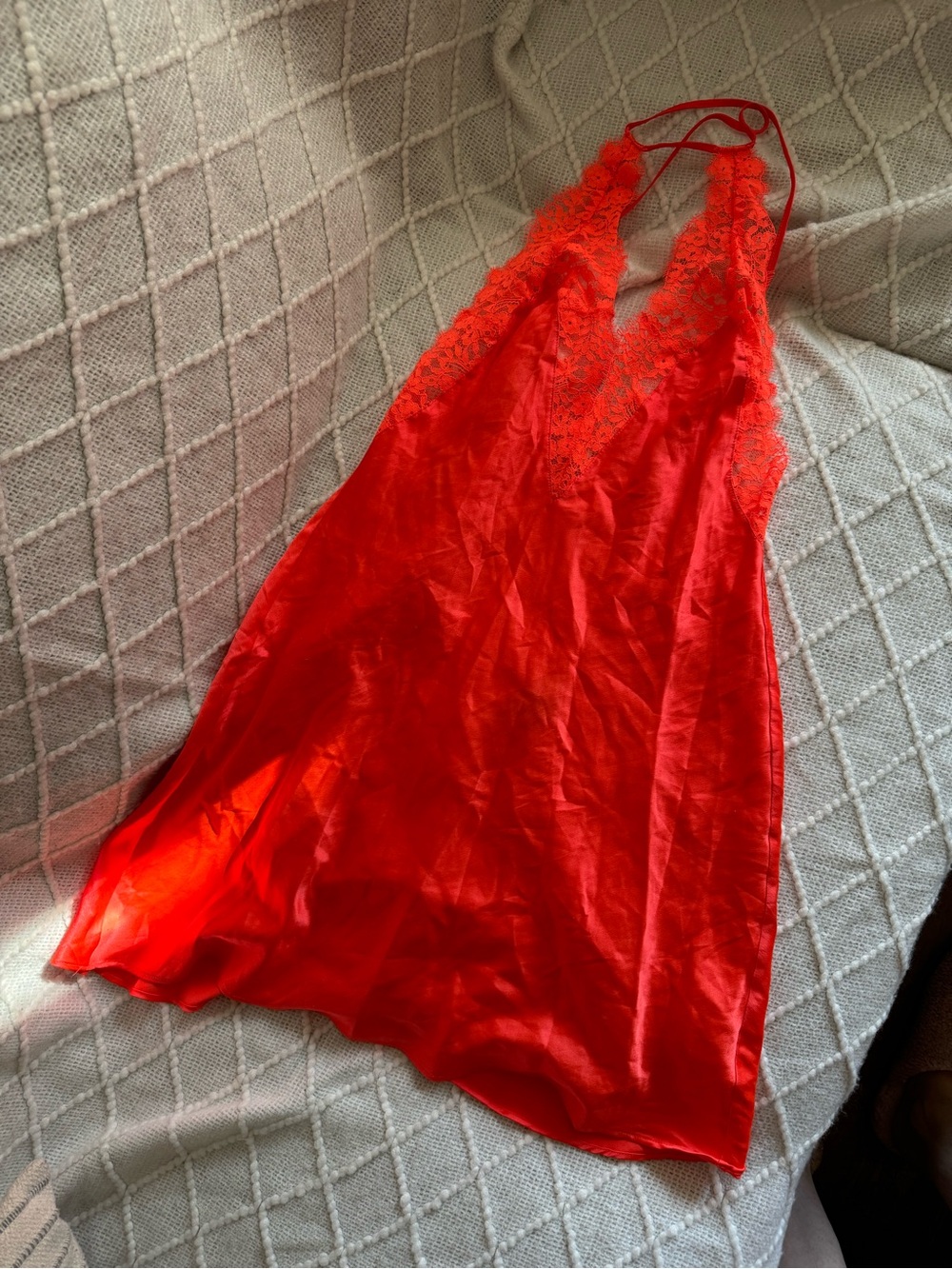 Victoria's Secret Red Lace-Trim Satin Chemise